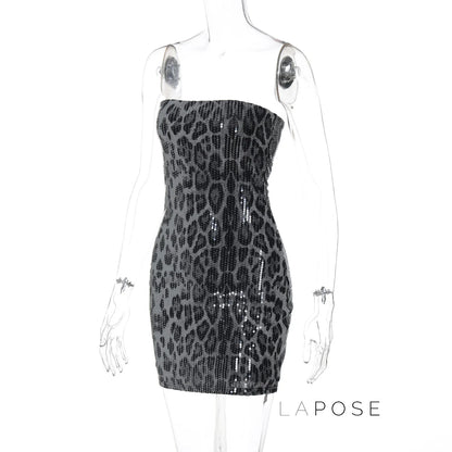Arleen Strapless Sequin Leopard Mini Dress