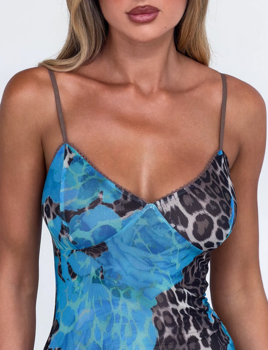 Arlette Radiant Floral Maxi Dress - Blue Leopard