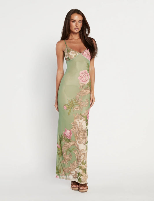 Arlette Radiant Floral Maxi Dress - Green