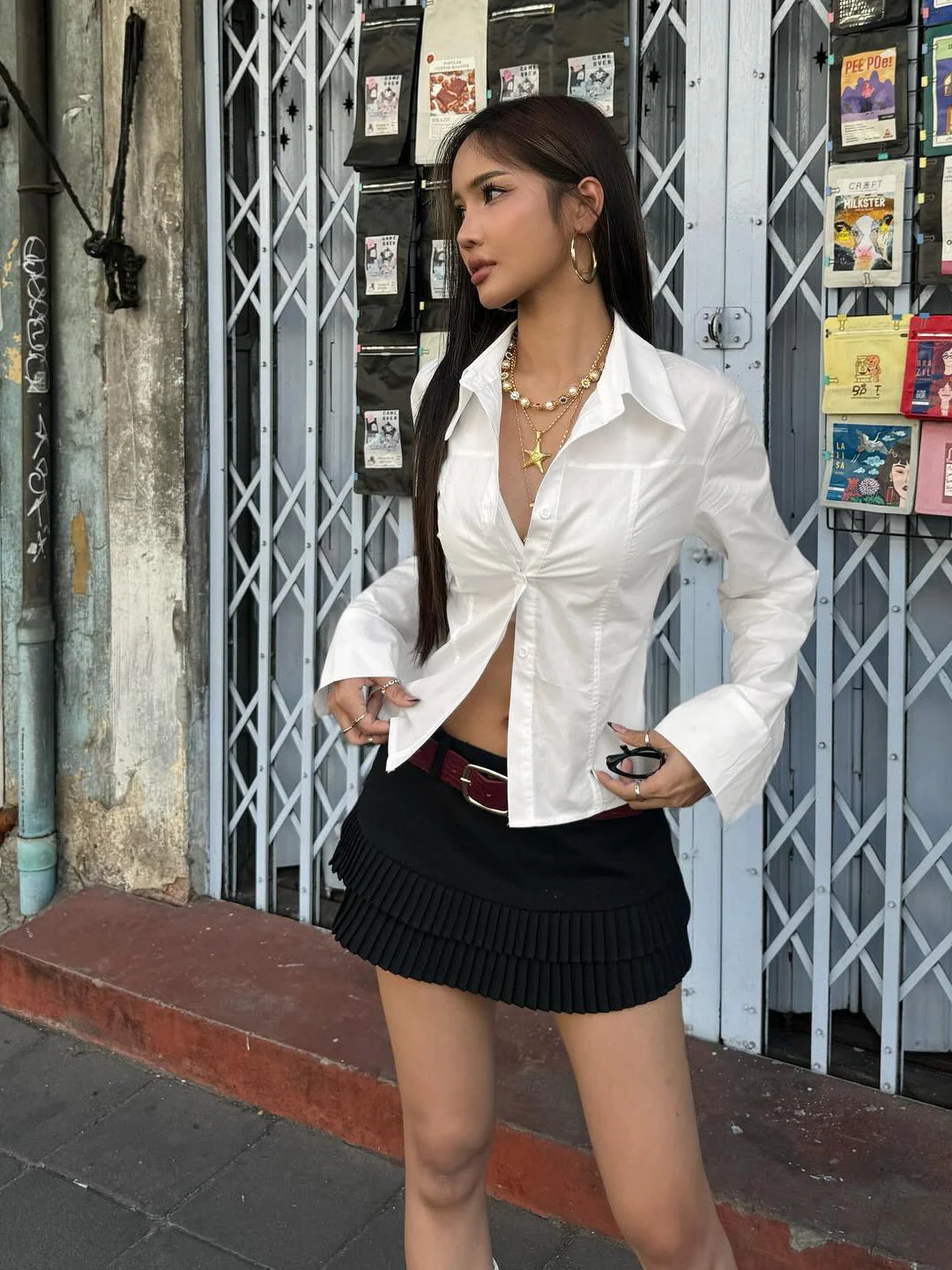 Arlynn Ruched Back Button-Up Shirt