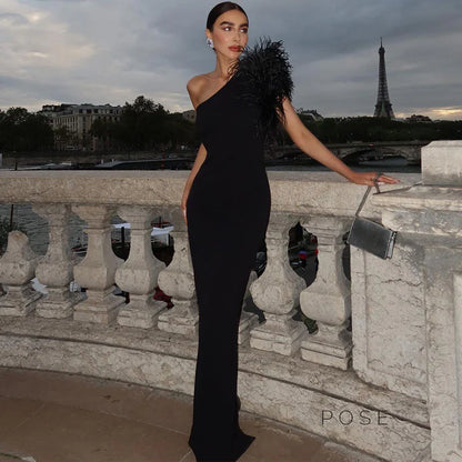 Aryana Feather One-Shoulder Gown