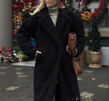 Athalia Double-Breasted Long Teddy Coat