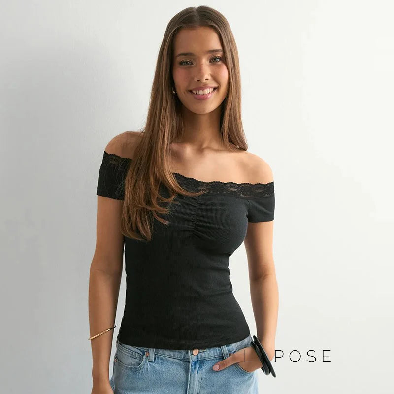 Augusta Lace Bardot Crop Top