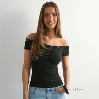 Augusta Lace Bardot Crop Top