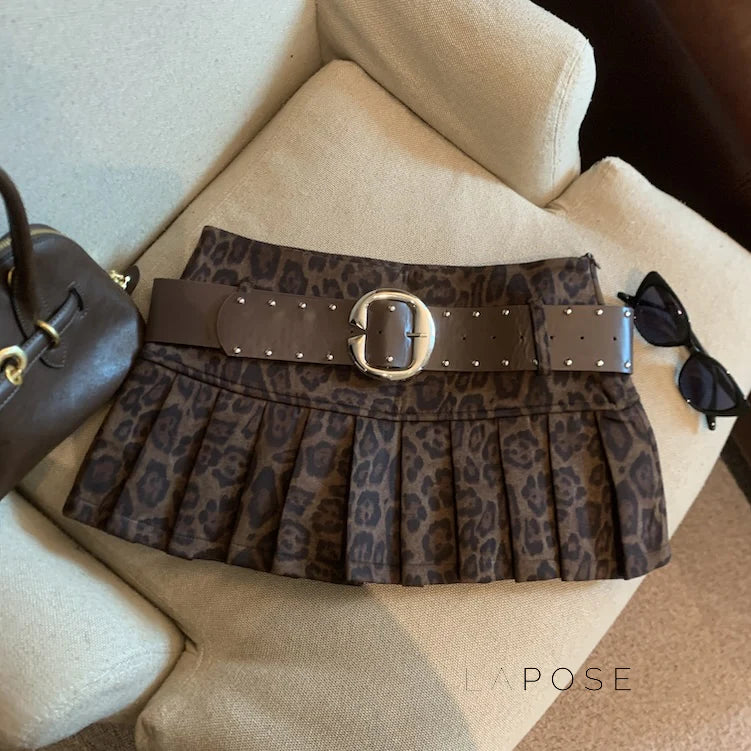 Avery Leopard Pleated Mini Skirt