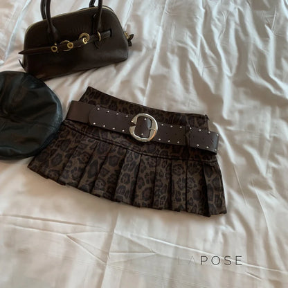 Avery Leopard Pleated Mini Skirt