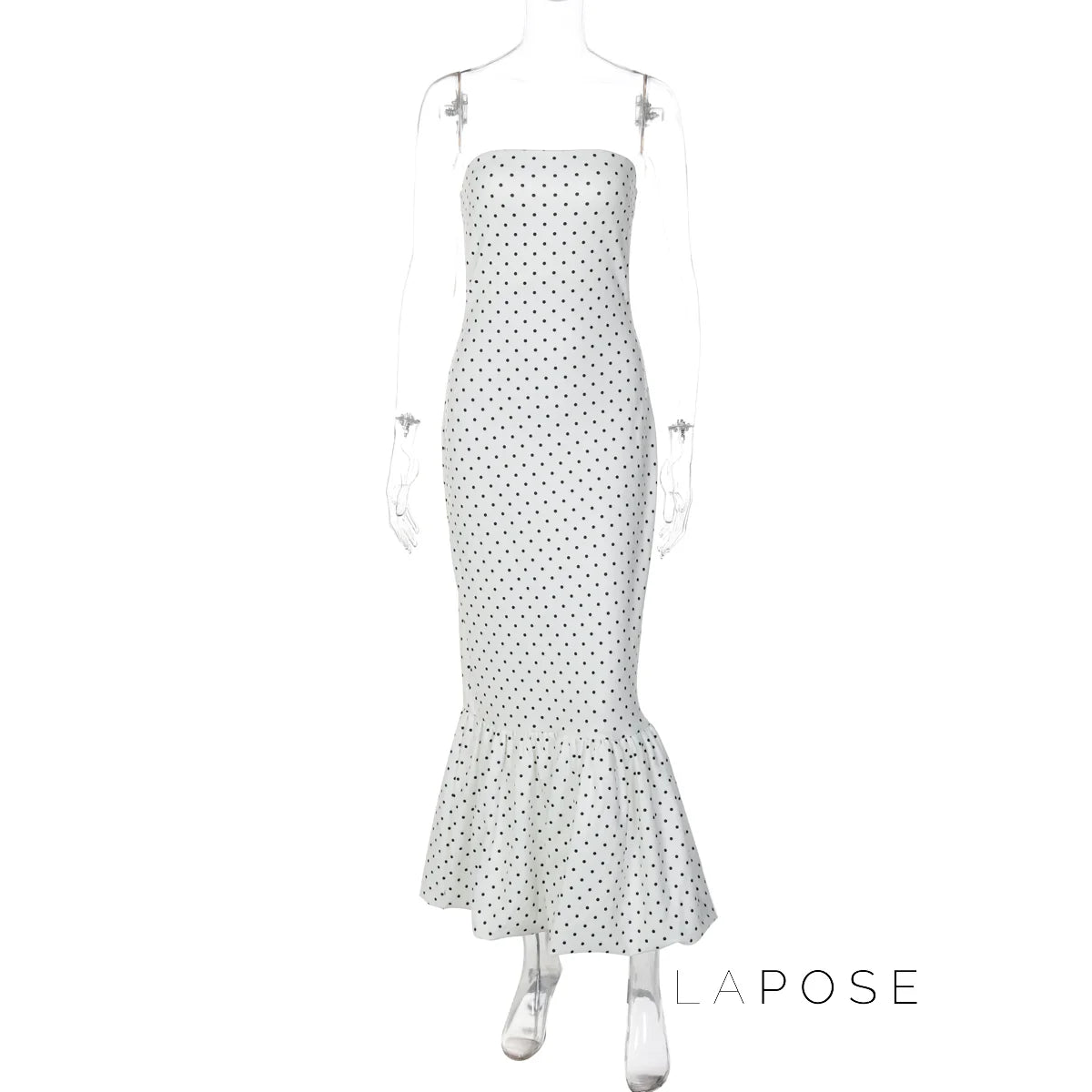 Azaria Polka Dot Strapless Midi Dress