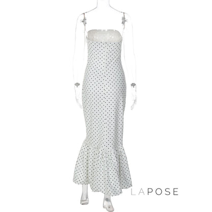 Azaria Polka Dot Strapless Midi Dress