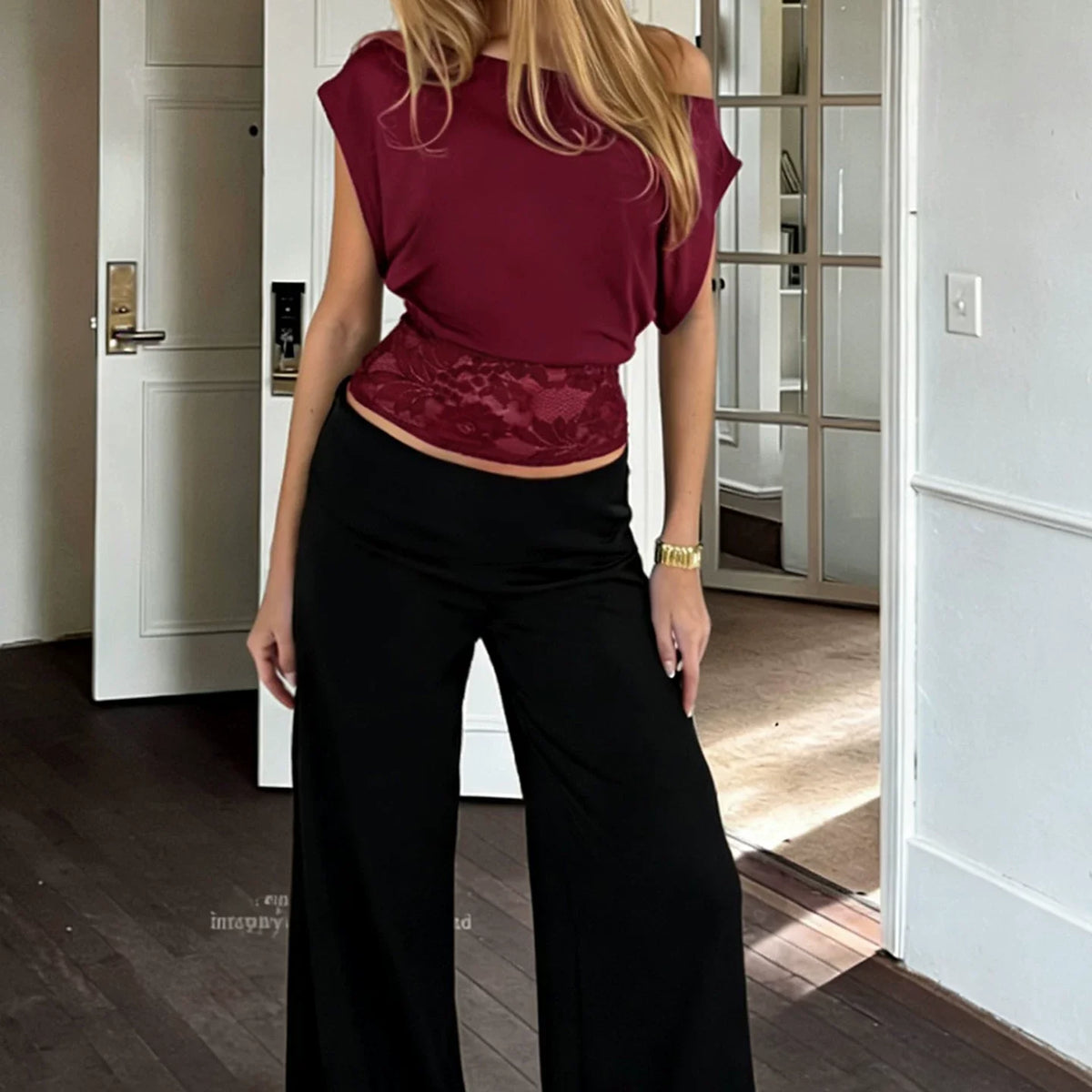 Bayley One Shoulder Lace Top