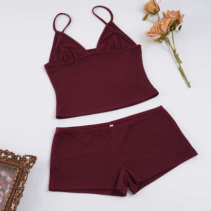 Brandy Ribbed Deep V Shorts Set