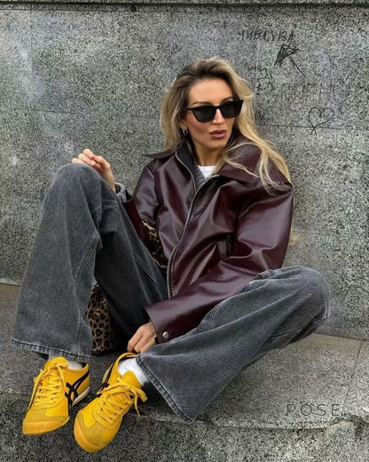 Brenna Lapel Faux Leather Jacket