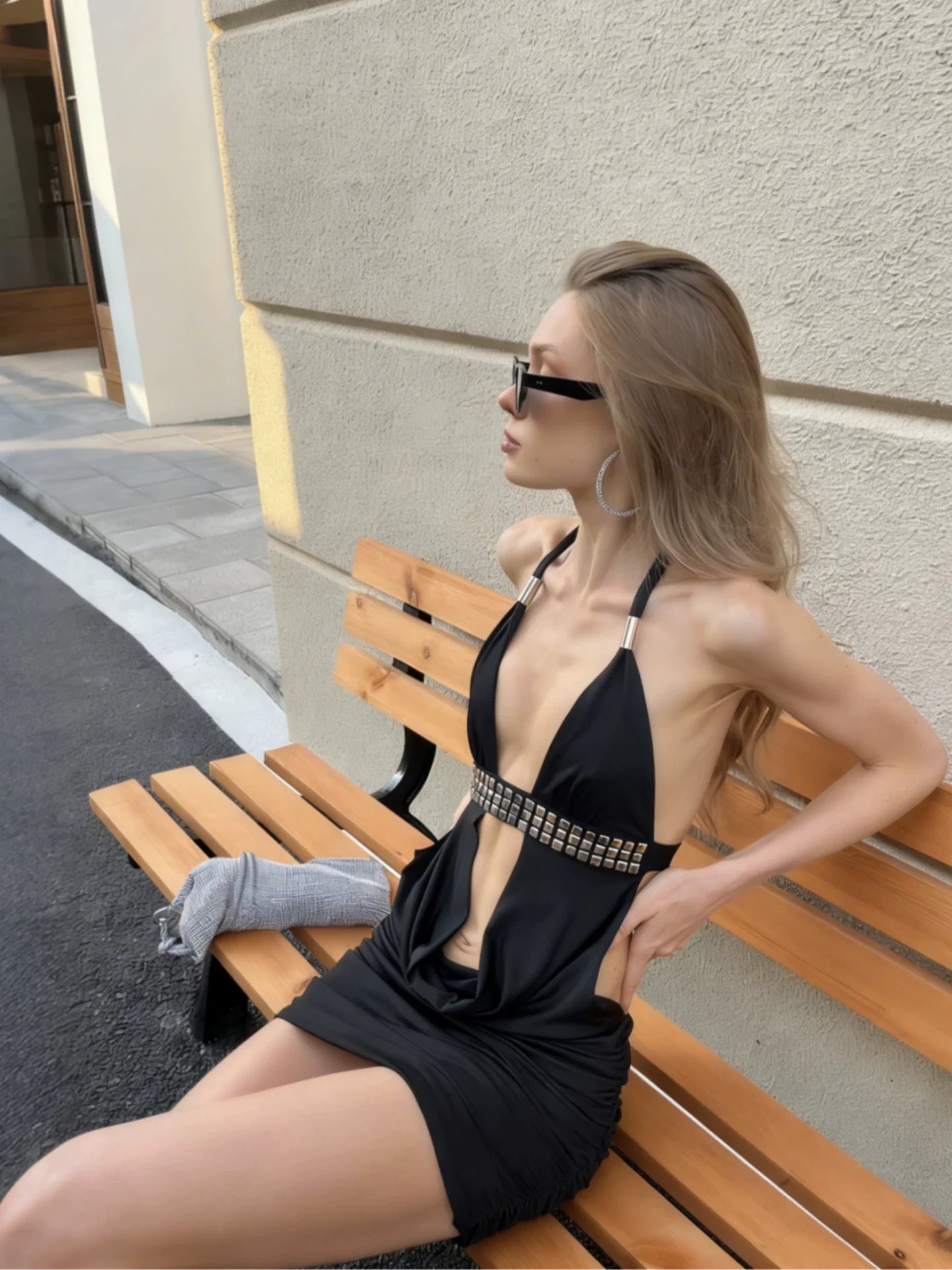 Bridgett Studded Halter Mini Dress