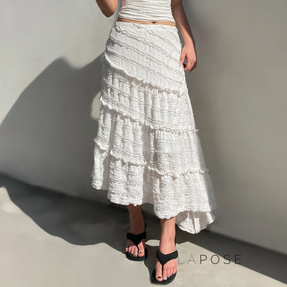 Bryn Ruffle Asymmetric Maxi Skirt