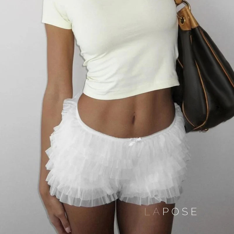 Camiyah Layered Mesh Bow Shorts