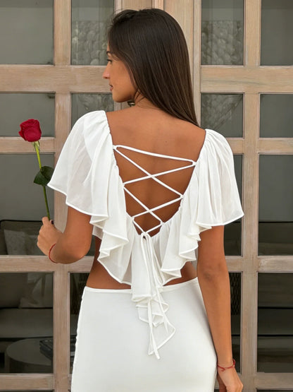 Cate Ruffle Chiffon Crop Top