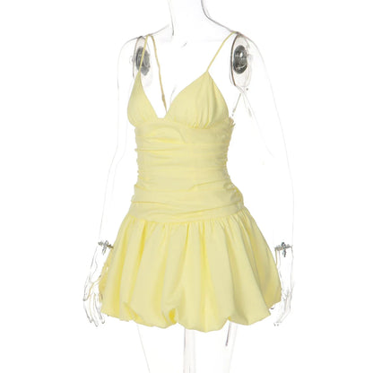 Cecile Ruched Bubble Hem Mini Dress