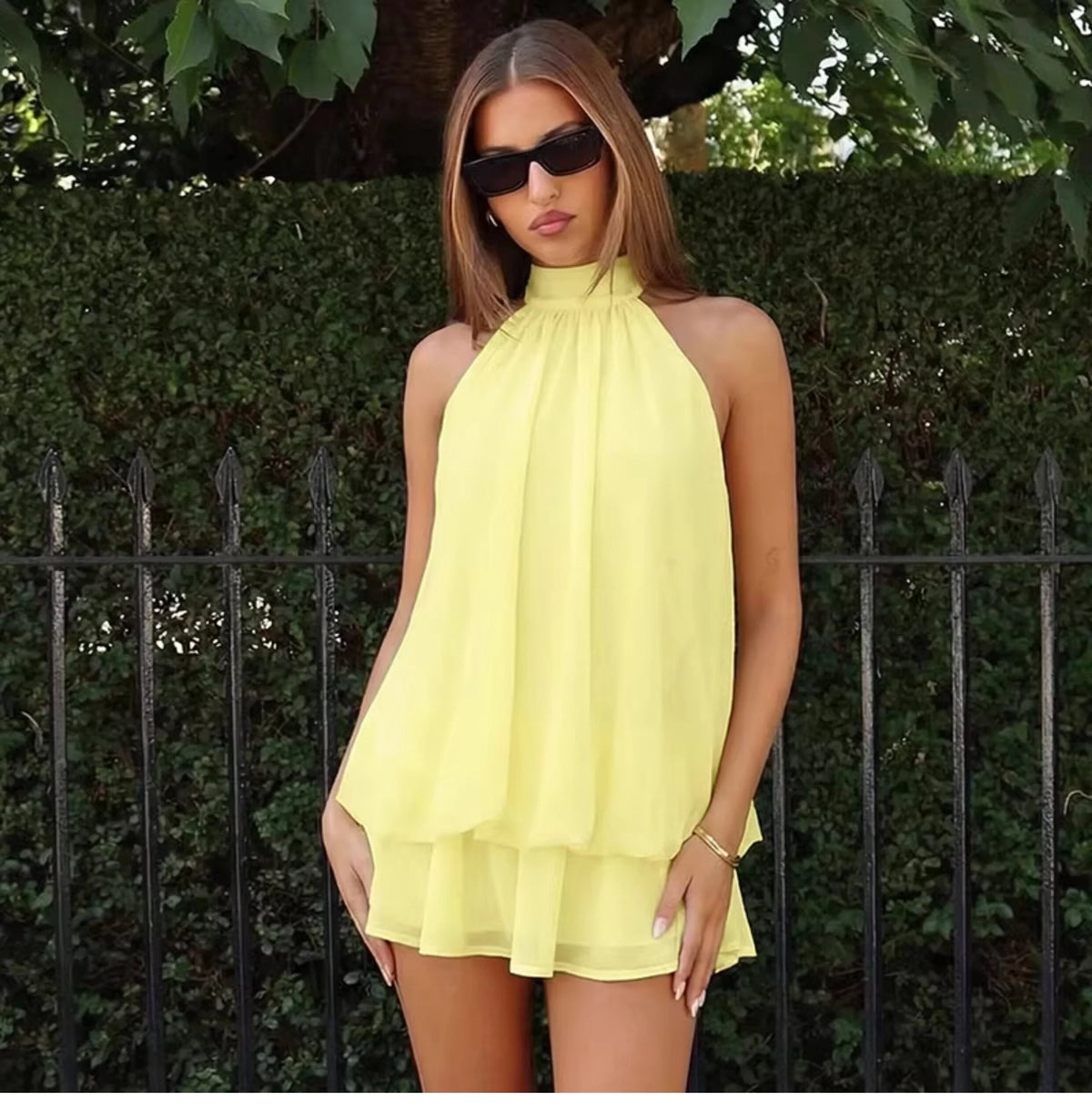 Chiffon Halter Backless Mini Dress