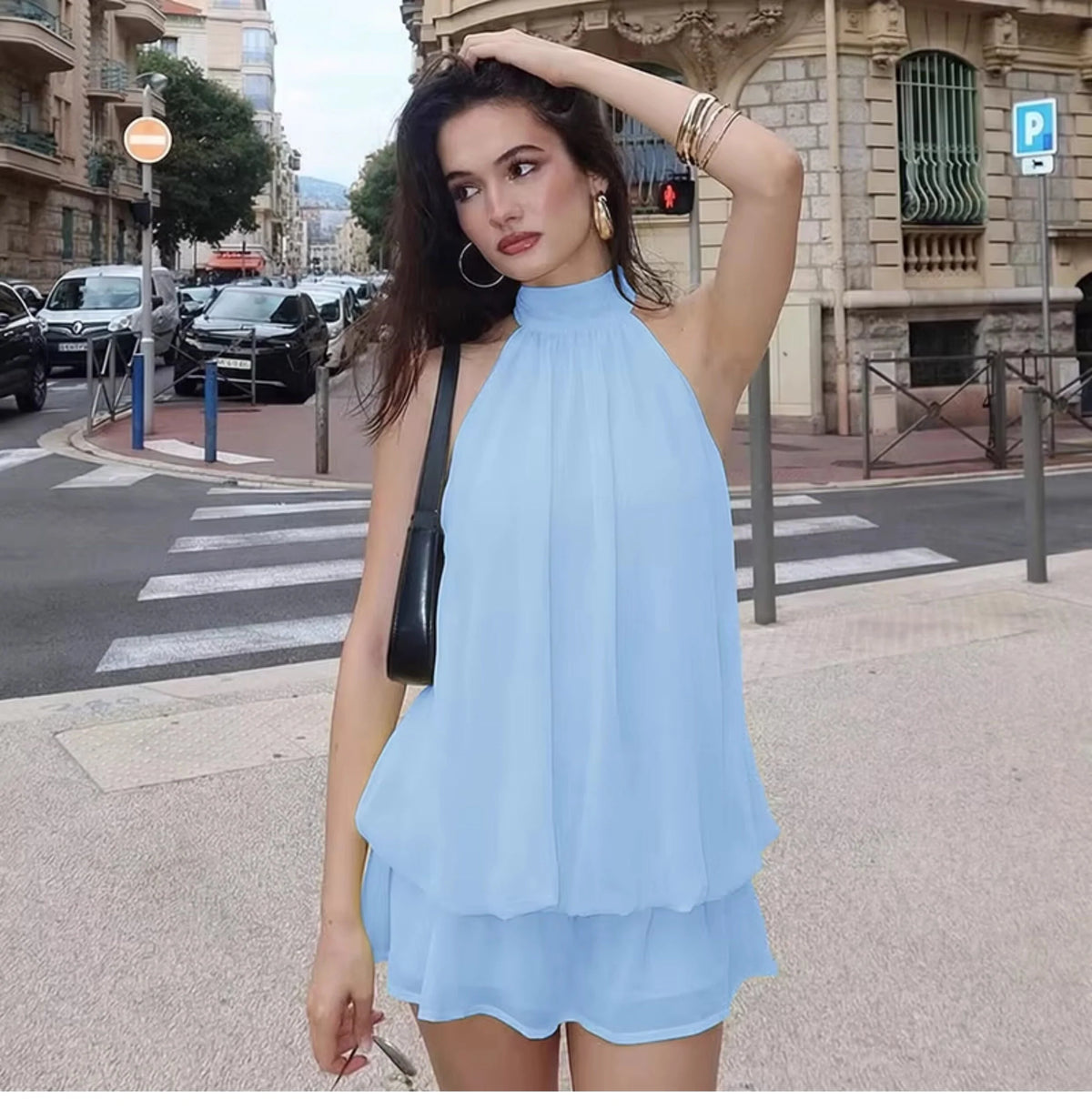 Chiffon Halter Backless Mini Dress