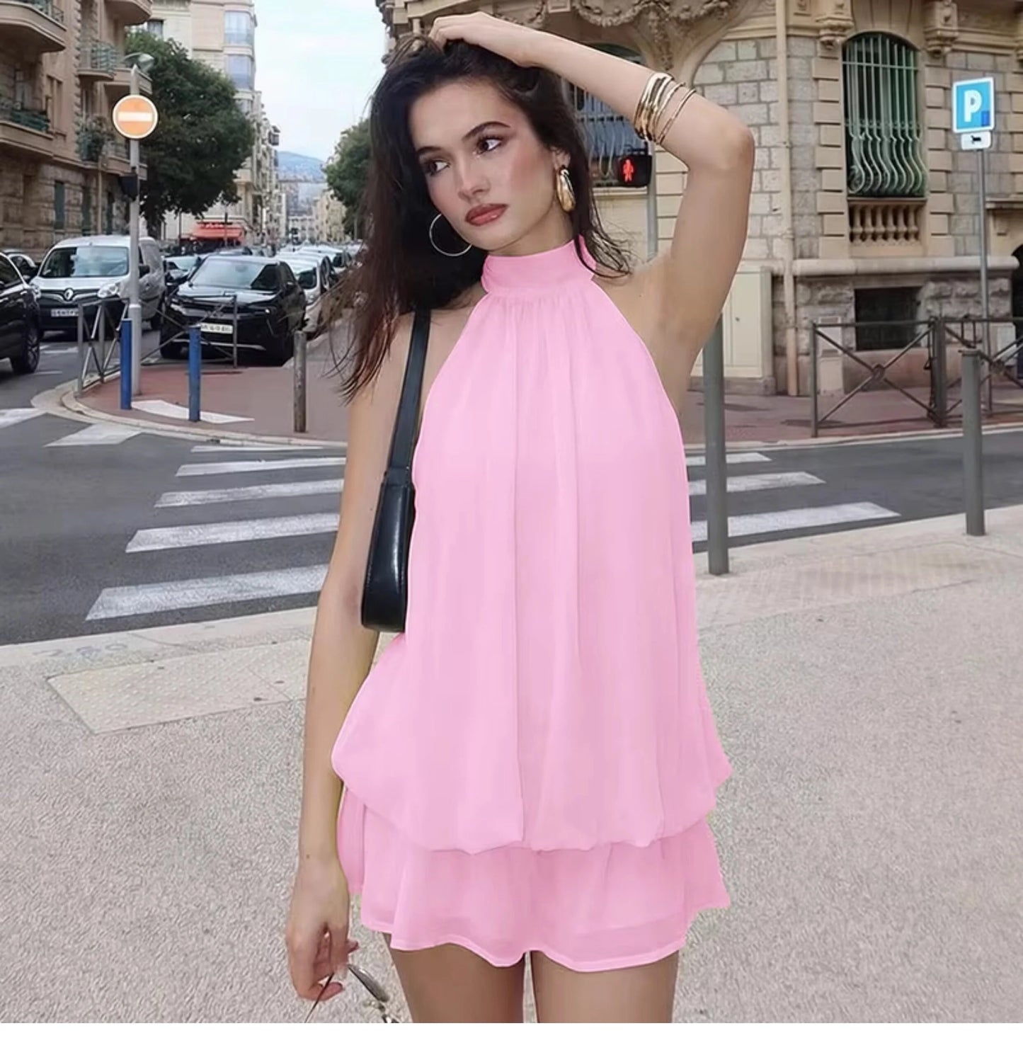 Chiffon Halter Backless Mini Dress