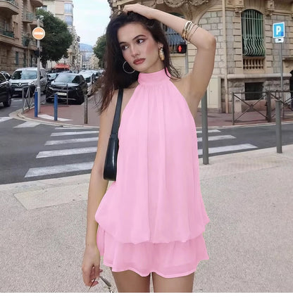 Chiffon Halter Backless Mini Dress