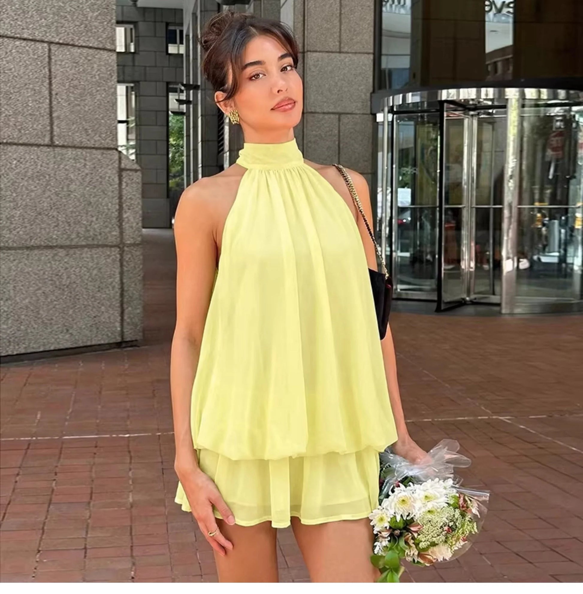 Chiffon Halter Backless Mini Dress
