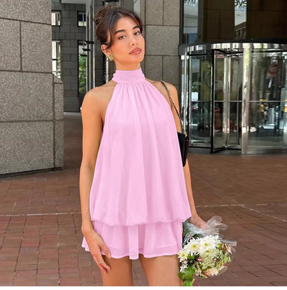 Chiffon Halter Backless Mini Dress