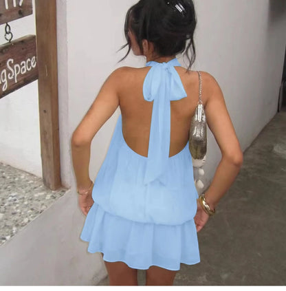 Chiffon Halter Backless Mini Dress