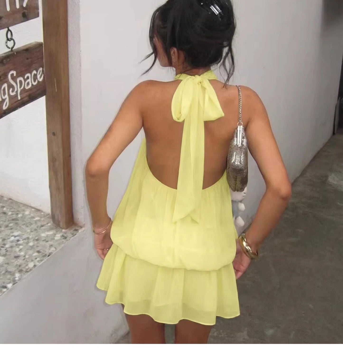 Chiffon Halter Backless Mini Dress