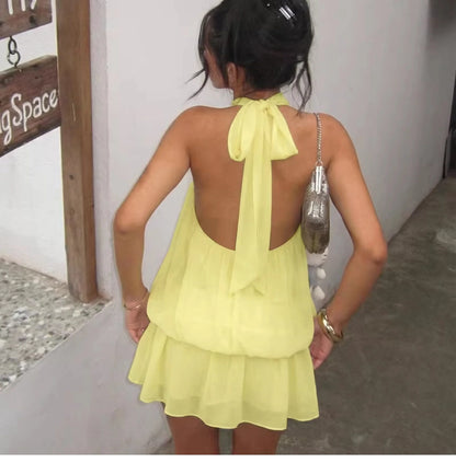 Chiffon Halter Backless Mini Dress