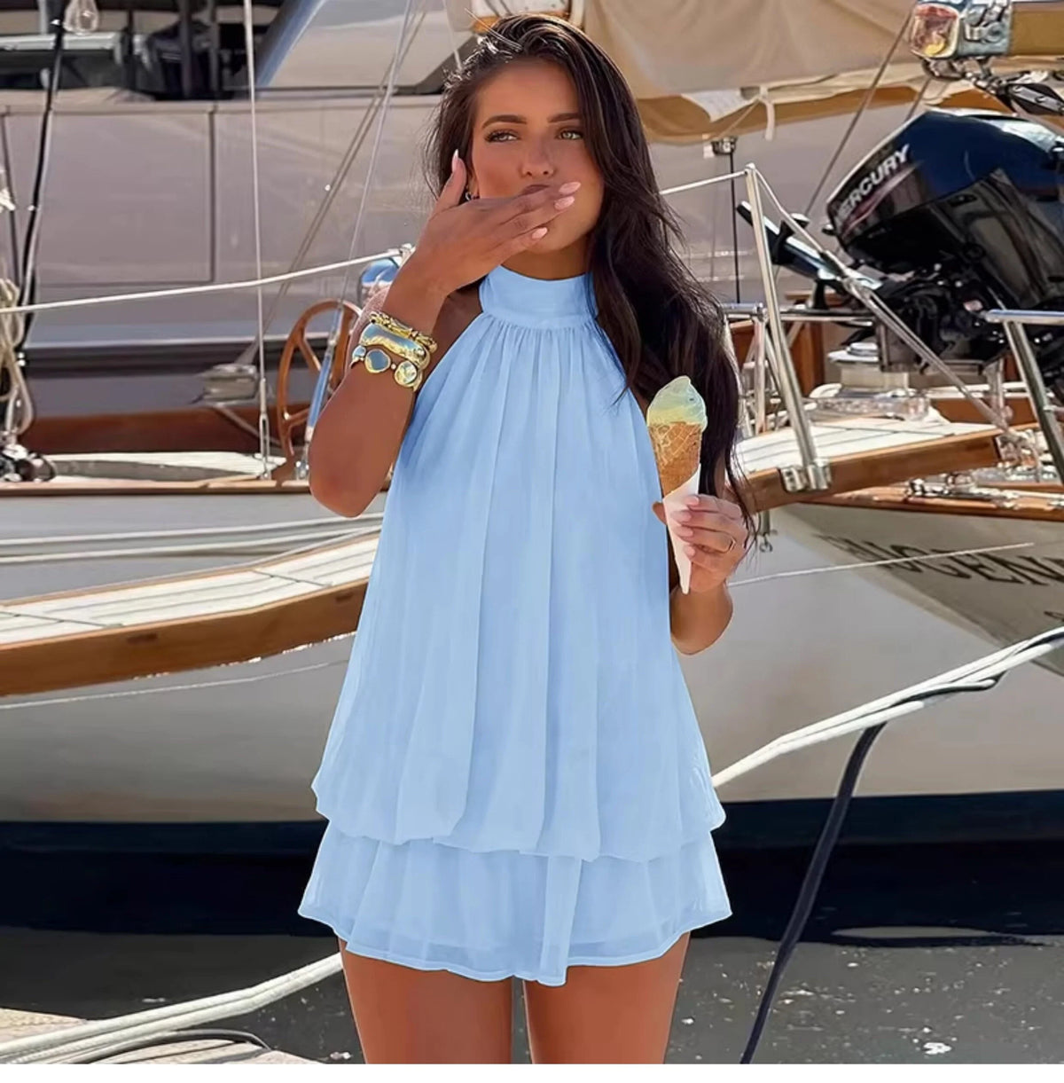 Chiffon Halter Backless Mini Dress