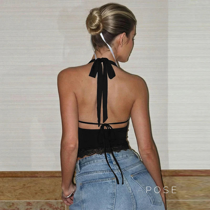 Cielo Lace Halter Crop Top
