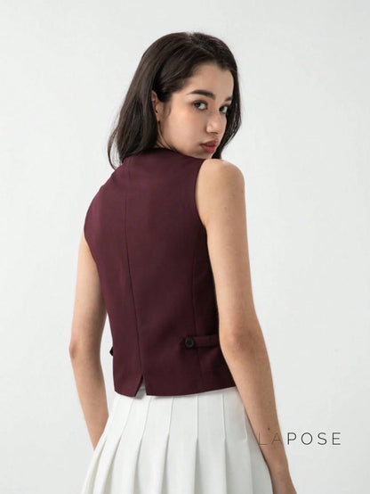 Coral Button-Up Crop Vest