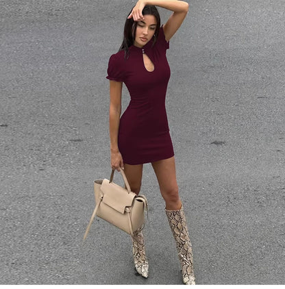 Cut-Out Mandarin Collar Mini Dress