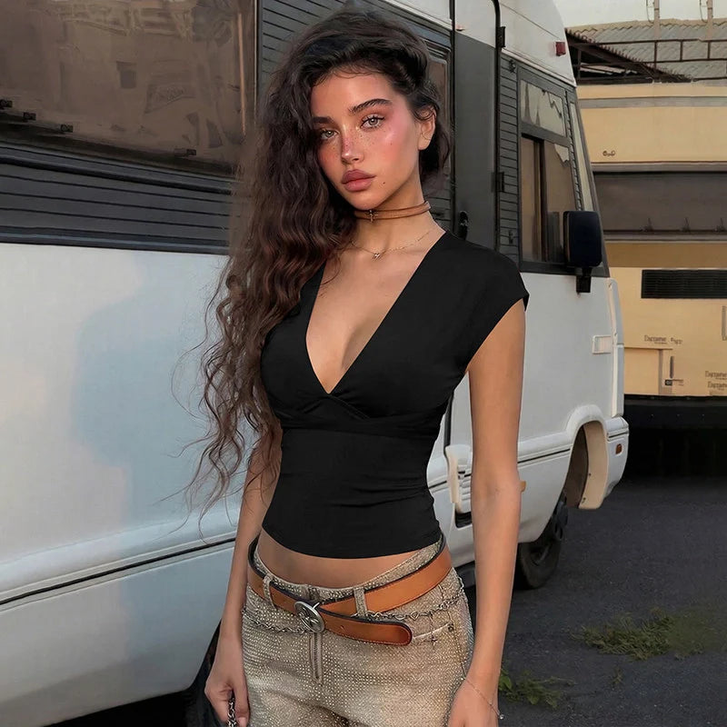 Deep V Backless Halter Top
