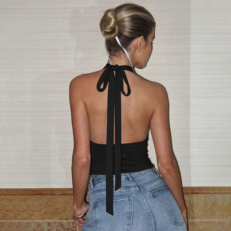 Deep V Backless Halter Top