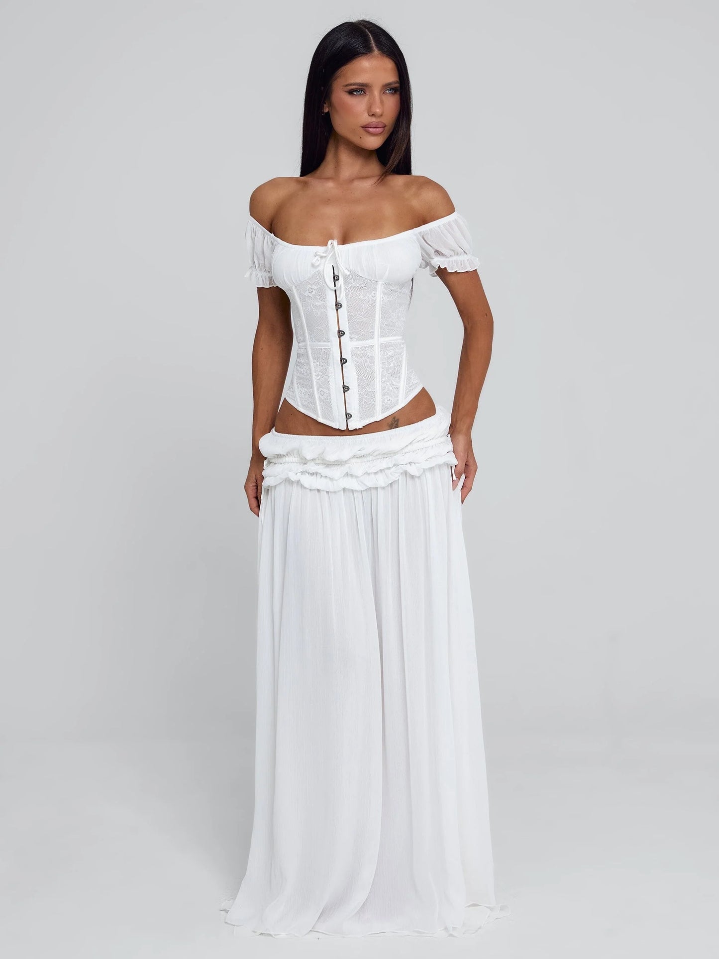 Delana Ruched Tie Maxi Skirt