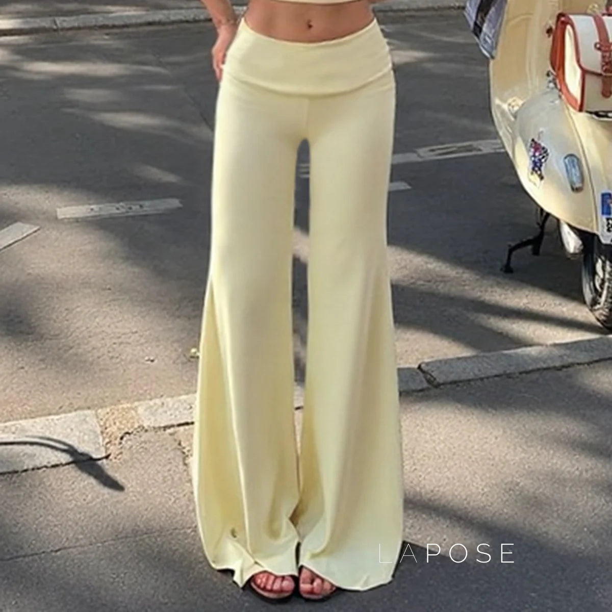 Delylah Low-Rise Wavy Flared Pants