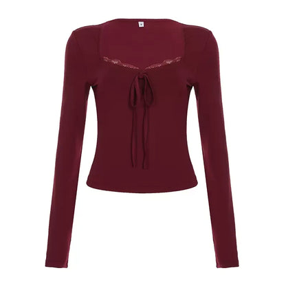 Diem Lace Trim Square Neck Top