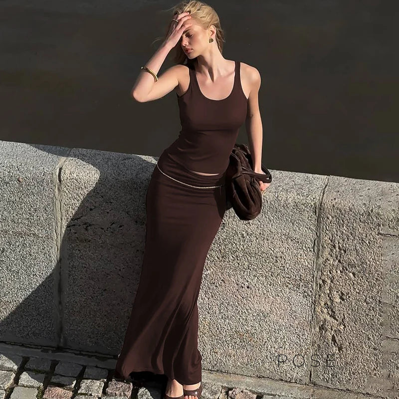 Dim Maillard Pleated Skirt Set