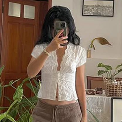Ellarae Lace Puff Sleeve Crop Top