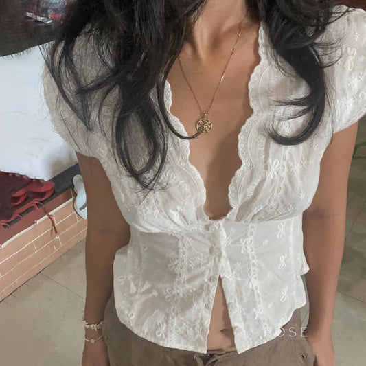 Ellarae Lace Puff Sleeve Crop Top