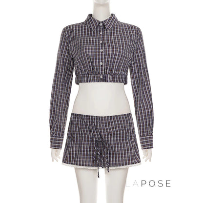 Elora Plaid Crop Skirt Set