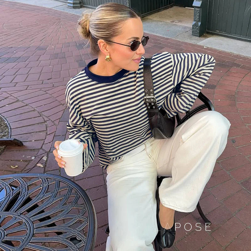 Elva Contrast Stripe Long Sleeve Top