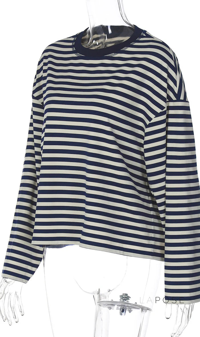 Elva Contrast Stripe Long Sleeve Top