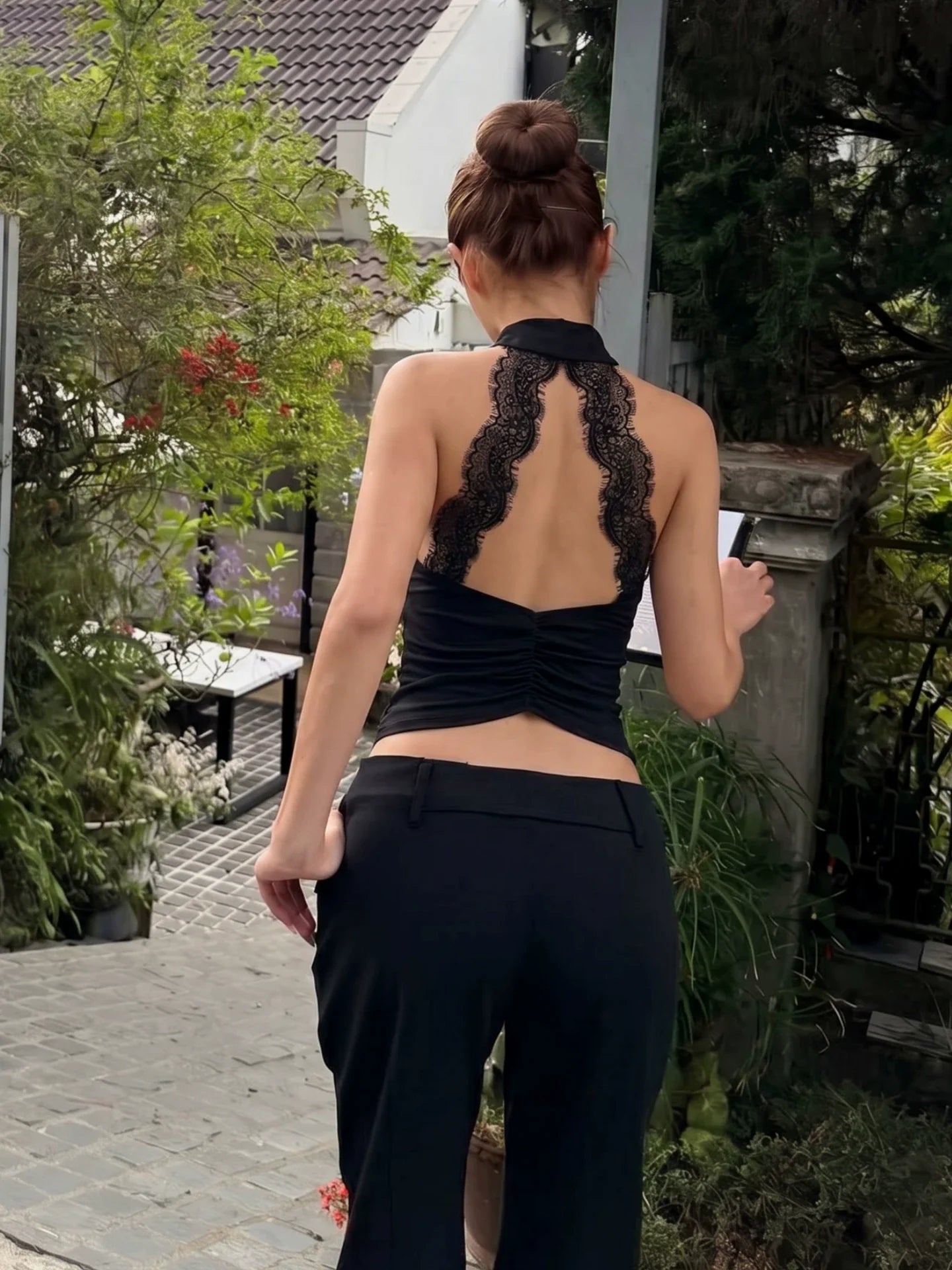 Emeli Lace Backless Halter Top