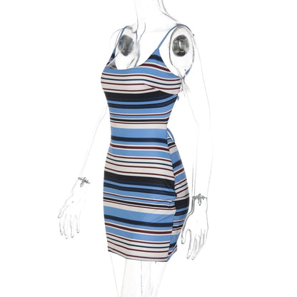 Emeri Striped Backless Mini Dress