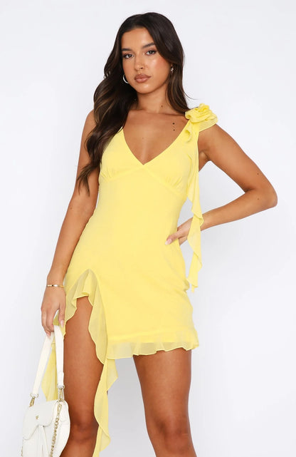 Ensley Rosette Plunge Mini Dress