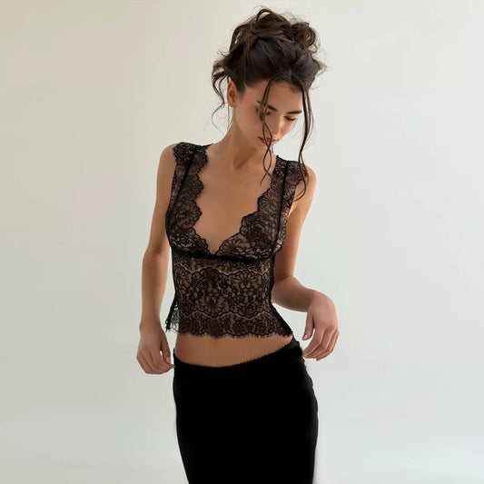 Erabella Deep V-Neck Lace Camisole