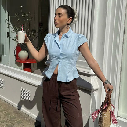 Esmee Pleated Button-Up Blouse