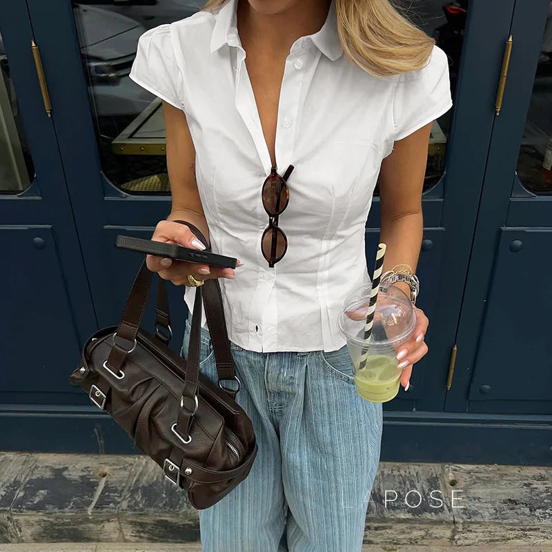 Esmee Pleated Button-Up Blouse